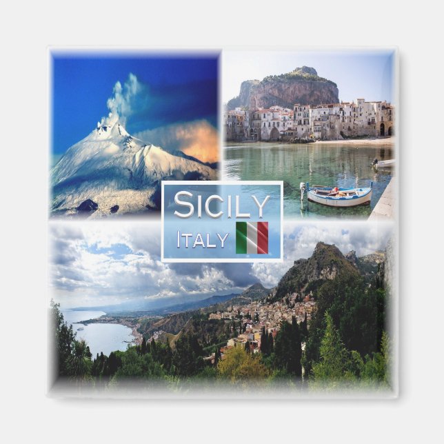 SCL003 SICILY Mosaic Etna Cefalu' Taormina Fridge Magnet (Front)