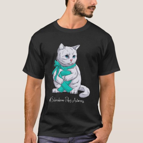 Scleroderma Awareness Month Teal Ribbon Cat T_Shirt