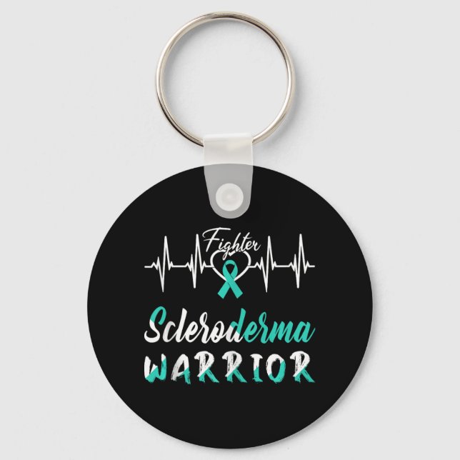 Scleroderma Awareness Warrior Heartbeat Fight Teal Keychain (Front)