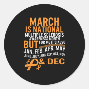 Sclerosis Awareness Month Ms Orange Ribbon Brain Classic Round Sticker
