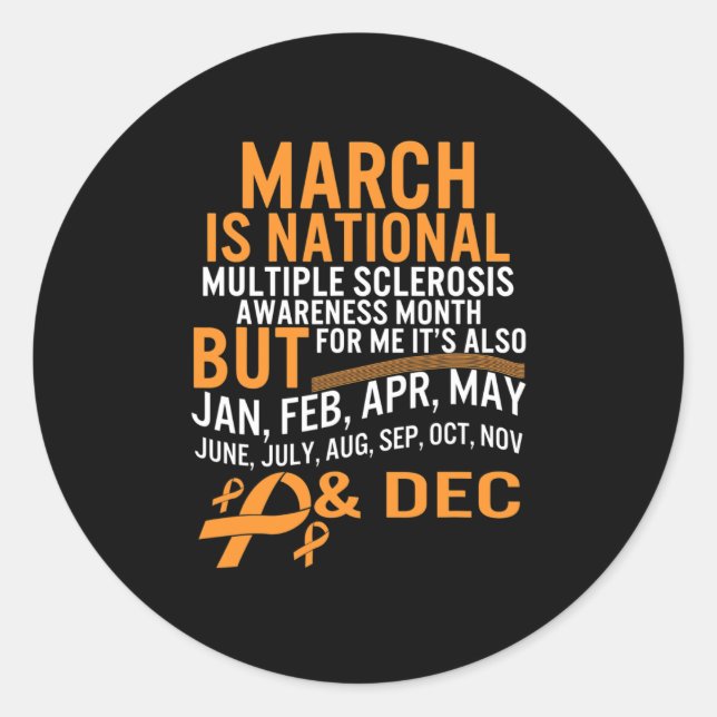 Sclerosis Awareness Month Ms Orange Ribbon Brain  Classic Round Sticker (Front)