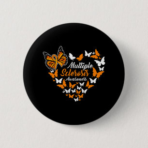 Sclerosis Awareness Ms Orange Ribbon Butterfly Button
