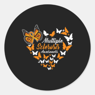 Sclerosis Awareness Ms Orange Ribbon Butterfly Classic Round Sticker