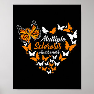 Sclerosis Awareness Ms Orange Ribbon Butterfly Poster