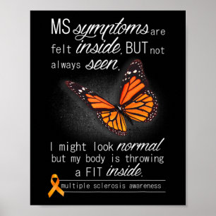 Sclerosis Awareness Orange Butterfly Ribbon Poster