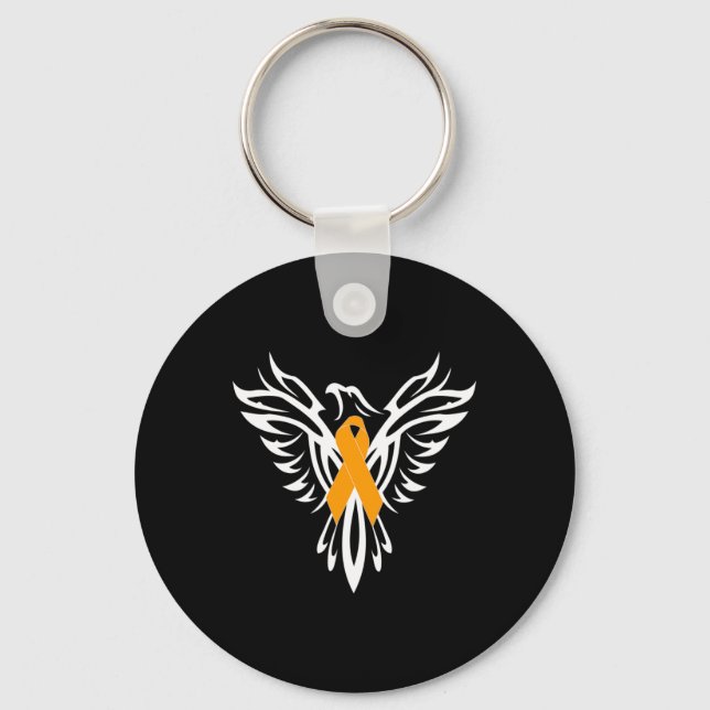 Sclerosis Awareness Orange Ribbon Phoenix  Keychain (Front)
