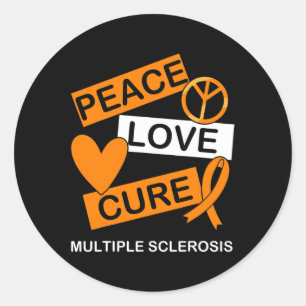Sclerosis Awareness Peace Love Cure Ms Awareness Classic Round Sticker