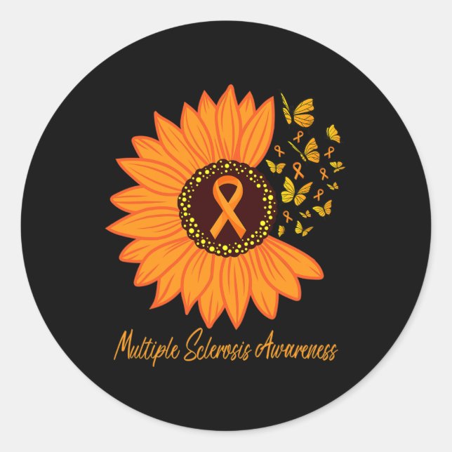 Sclerosis Awareness Ribbon Flower Ms Butterfly  Classic Round Sticker (Front)