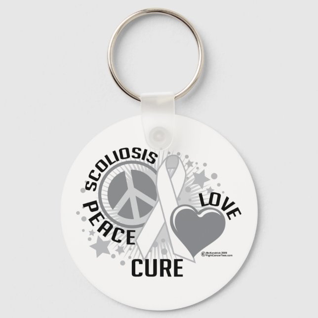 Scoliosis Peace Love Cure Keychain (Front)