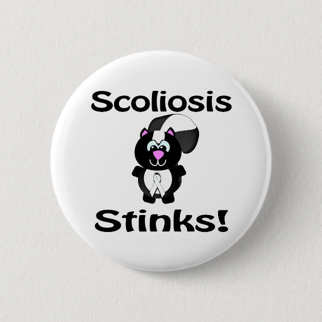 Scoliosis Stinks Skunk Awareness Design Button (Front)