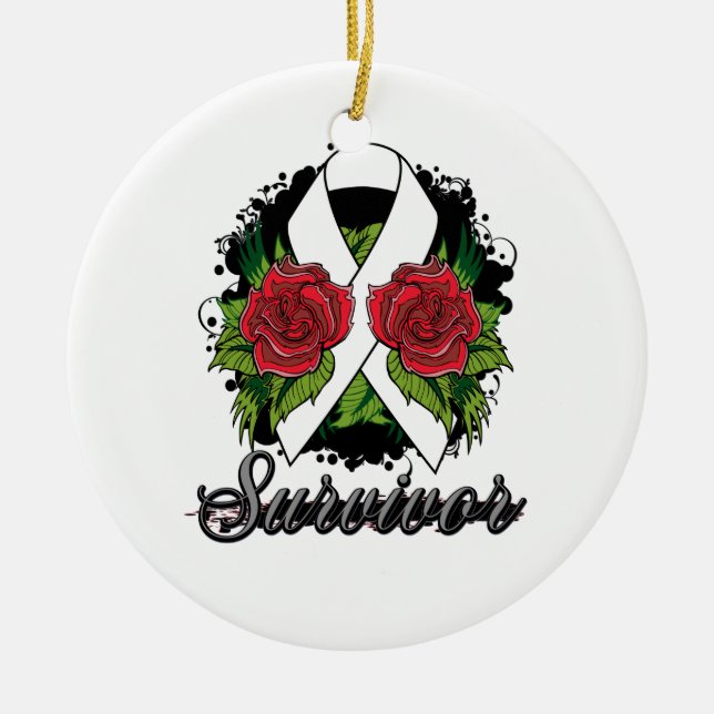 Scoliosis Survivor Rose Grunge Tattoo Ceramic Ornament (Front)