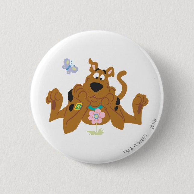 Scooby-Doo Admiring Flower Pinback Button (Front)
