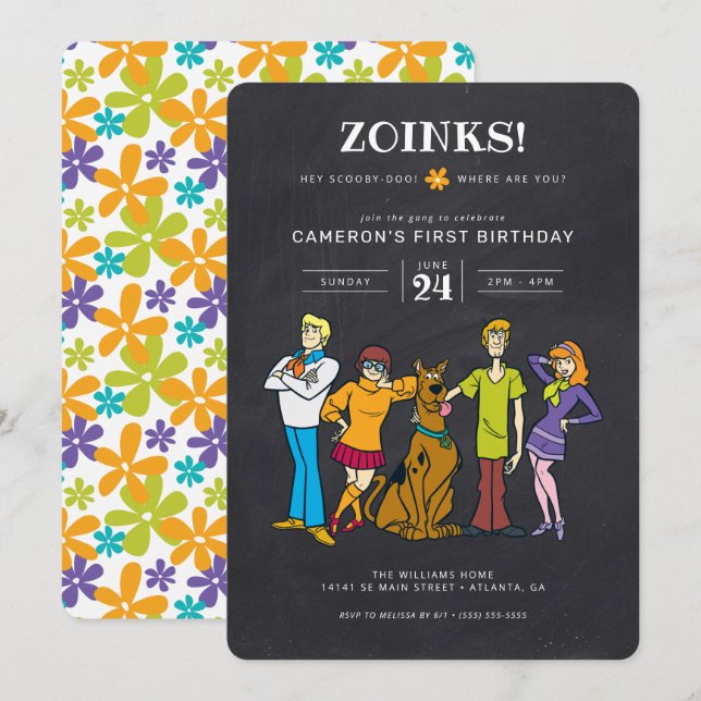 Scooby-Doo and the Gang Groovy Chalkboard Birthday Invitation (Front/Back)