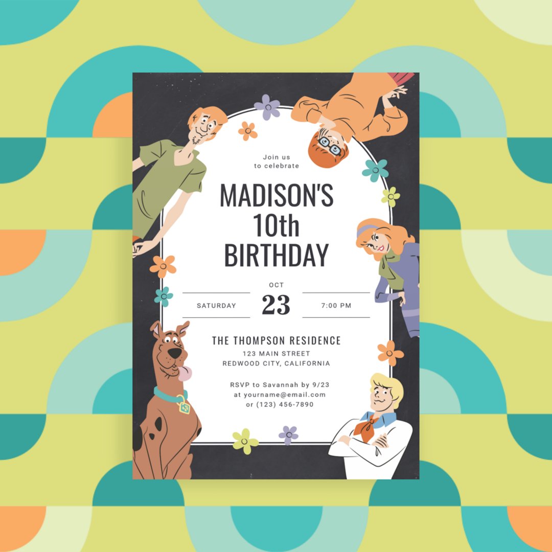 Scooby-Doo Characters Groovy Chalkboard Birthday Invitation