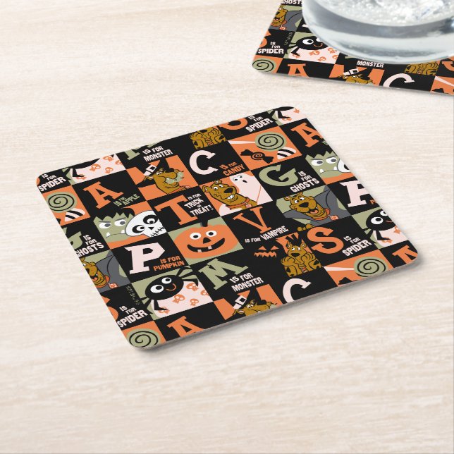 Scooby-Doo | Halloween Pattern Square Paper Coaster (Angled)