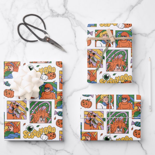 Scooby-Doo Halloween Photos Pattern Wrapping Paper Sheets (Front)