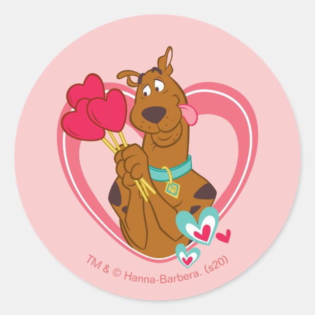 Scooby-Doo Holding Heart Lolipops Classic Round Sticker (Front)