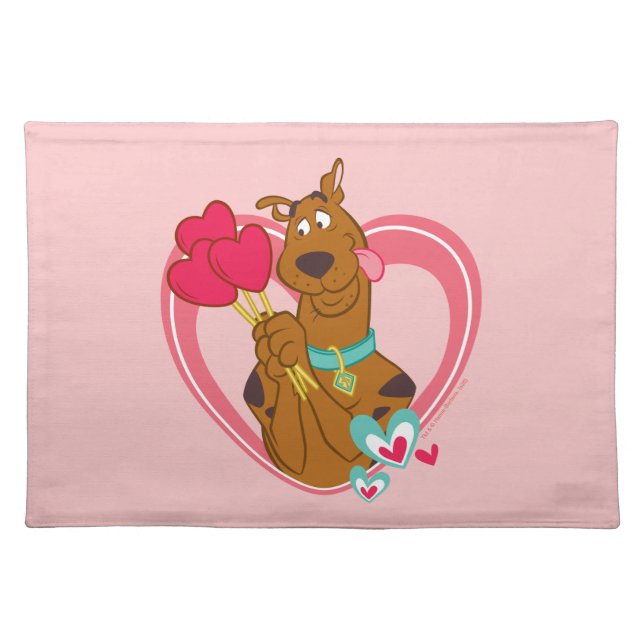 Scooby-Doo Holding Heart Lolipops Cloth Placemat (Front)