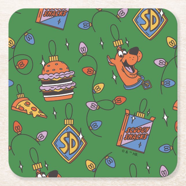 Scooby-Doo Holiday Snack Lights Pattern Square Paper Coaster (Front)