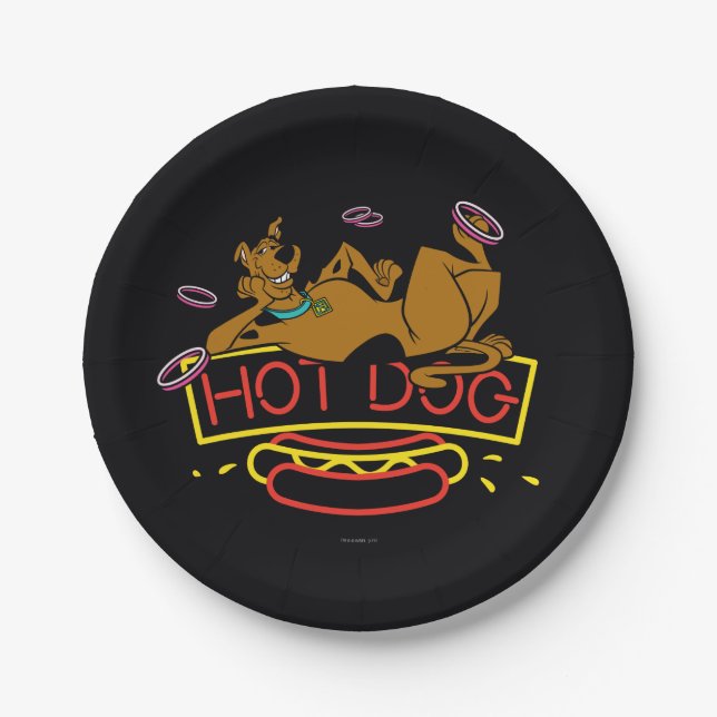 Scooby-Doo Hot Dog Neon Sign Paper Plates (Front)