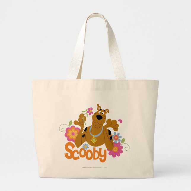 Scooby-Doo In Flowers Large Tote Bag (Front)