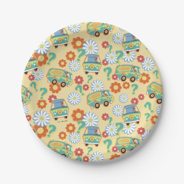 Scooby-Doo Mystery Machine Flower Pattern Paper Plates (Front)