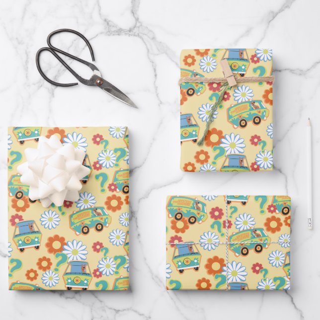 Scooby-Doo Mystery Machine Flower Pattern Wrapping Paper Sheets (Front)