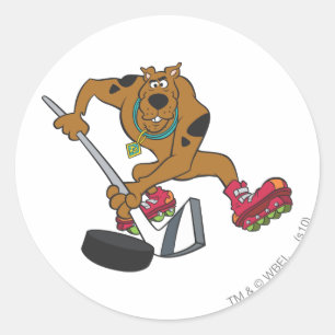 Scooby-Doo Playing Hockey Classic Round Sticker