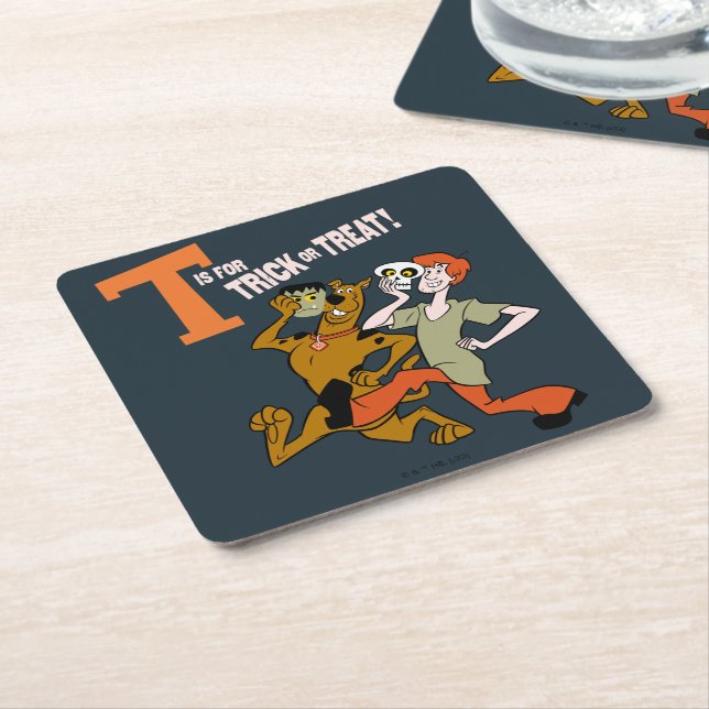 Scooby-Doo | T is for Trick or Treat Square Paper Coaster (Angled)