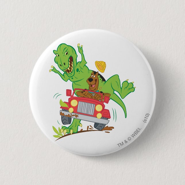 Scooby-Doo T-Rex Attack Pinback Button (Front)