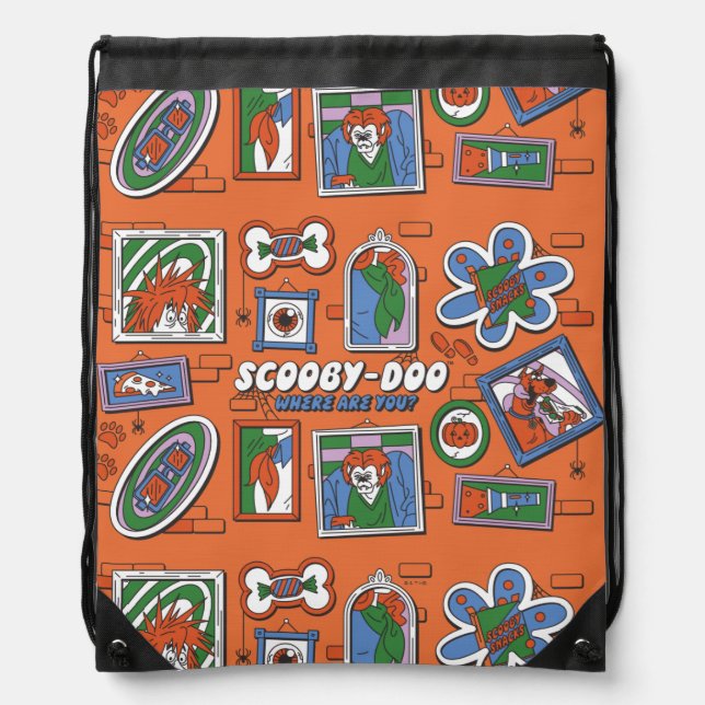 Scooby-Doo Wall of Halloween Picture Frames Drawstring Bag (Front)