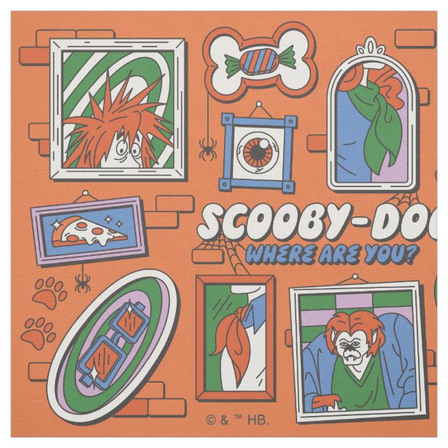 Scooby-Doo Wall of Halloween Picture Frames Fabric (Swatch)