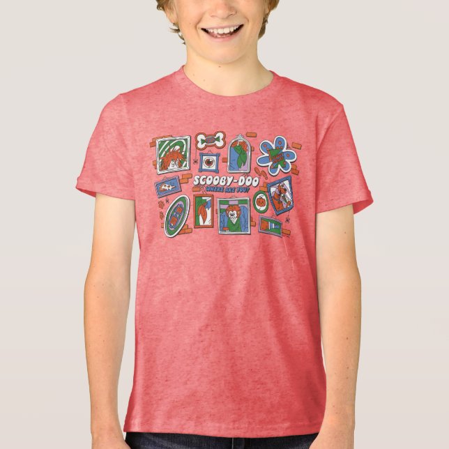 Scooby-Doo Wall of Halloween Picture Frames Tri-Blend Shirt (Front)