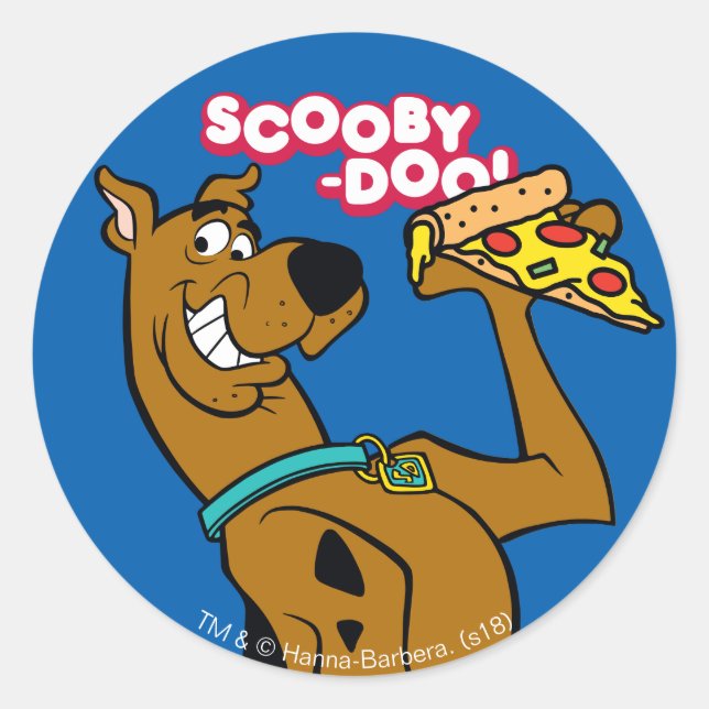 Scooby-Doo With Pizza Slice Classic Round Sticker (Front)