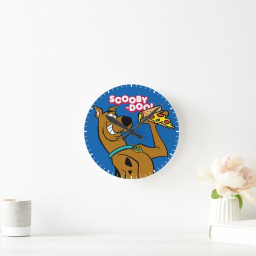 Scooby Doo With Pizza Slice Round Clock Zazzle 