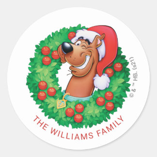 Scooby in Christmas Wreath - Personalized Classic Round Sticker