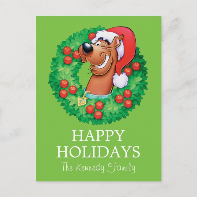 Scooby in Wreath Holiday Postcard (Front)
