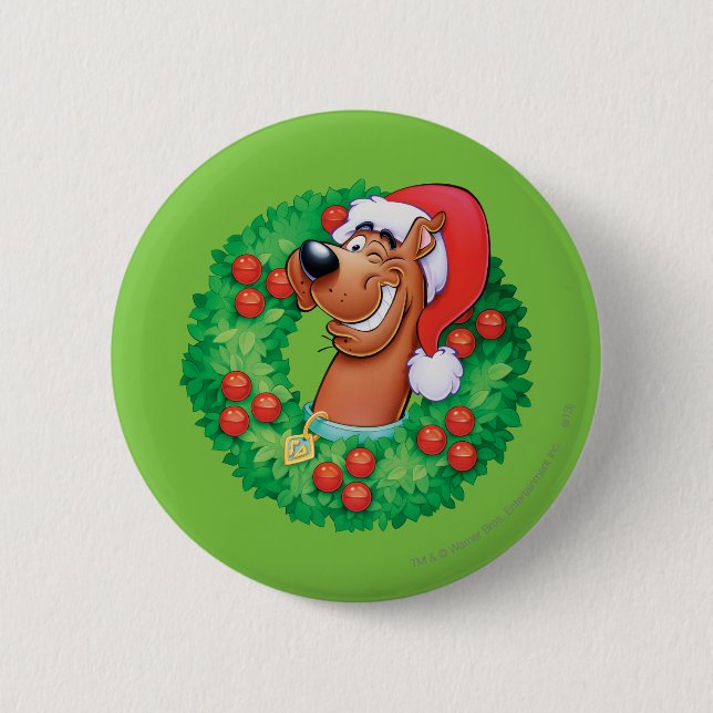 Scooby in Wreath Pinback Button (Front)