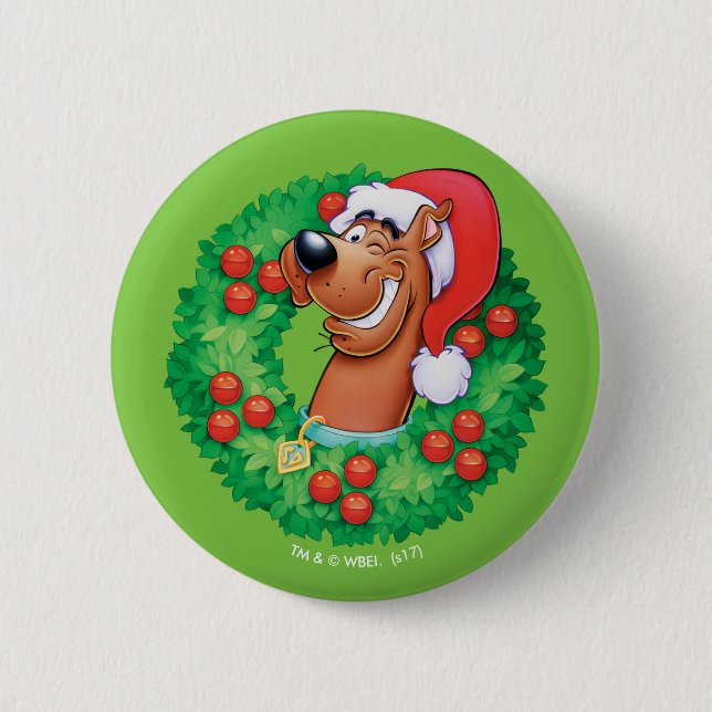 Scooby in Wreath Pinback Button (Front)