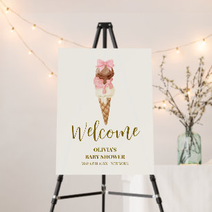 Scoop Bow Ice Cream Baby Shower Welcome Sign