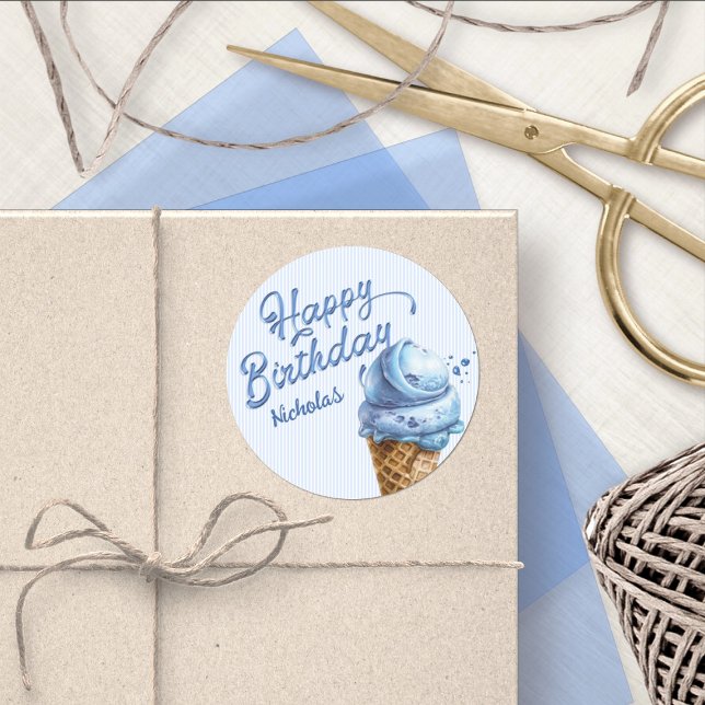 Scoop Ice Cream Boys Any Age Birthday Classic Round Sticker (Creator Uploaded)