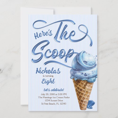 Scoop Ice Cream Boys Any Age Birthday Invitation