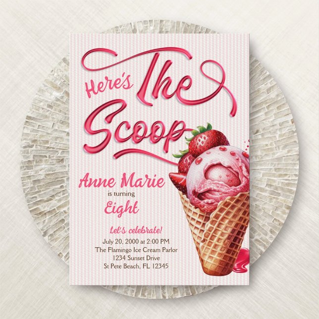 Scoop Ice Cream Girls Any Age Birthday Invitation (Creator Uploaded)