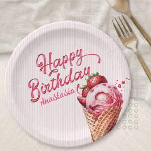 Scoop Ice Cream Girls Any Age Birthday Paper Plates