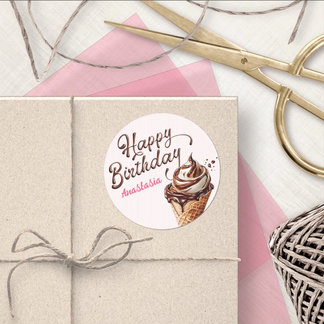 Scoop Ice Cream Girls Birthday Classic Round Stick Classic Round Sticker (Creator Uploaded)