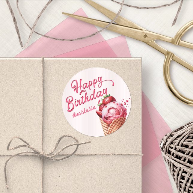 Scoop Ice Cream Girls Birthday Classic Round Sticker (Creator Uploaded)