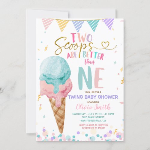 Scoop Ice Cream Twins Baby Shower Invitation