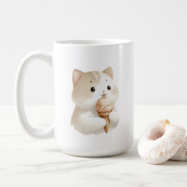 Scoop of Cute Ice Cream Kitty Cat Coffee Mug (With Donut)