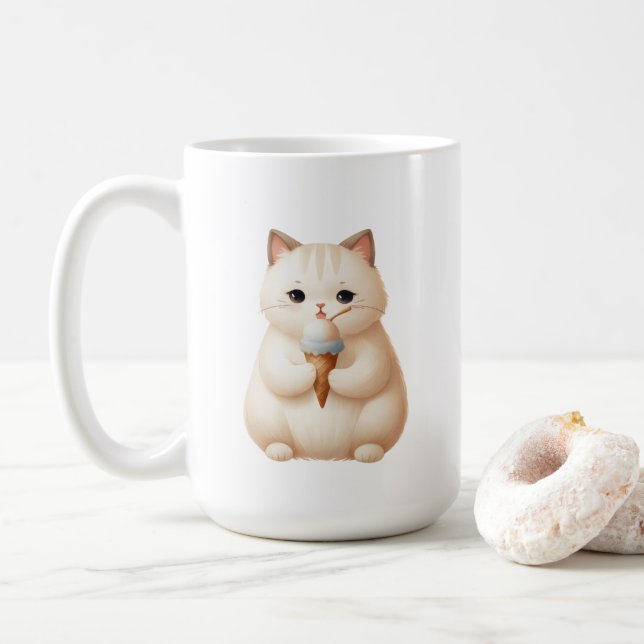 Scoop & Snuggles Ice Cream Cone Kitten  Coffee Mug (With Donut)