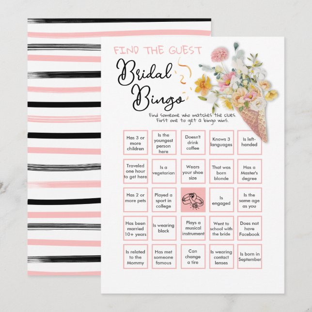 Scooped Up Bridal Shower Find the Guest BINGO  Invitation (Front/Back)